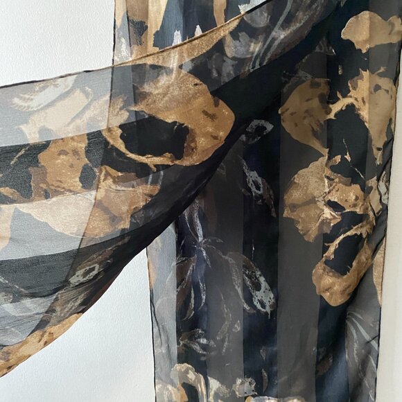 TanJay Black Neutrals Dark Autumnal Floral Lightweight Scarf - Picture 7 of 10